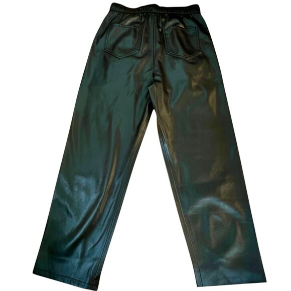Zara Black Faux Leather‎ Vegan High Rise Pockets Drawstring Jogger Pants Small - Picture 7 of 9